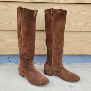 Frye Cara Roper Tall Boot in Brown Suede Leather Size 8.5